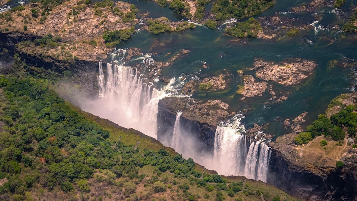Aerial view of Victoria Falls and Zambezi River gorge