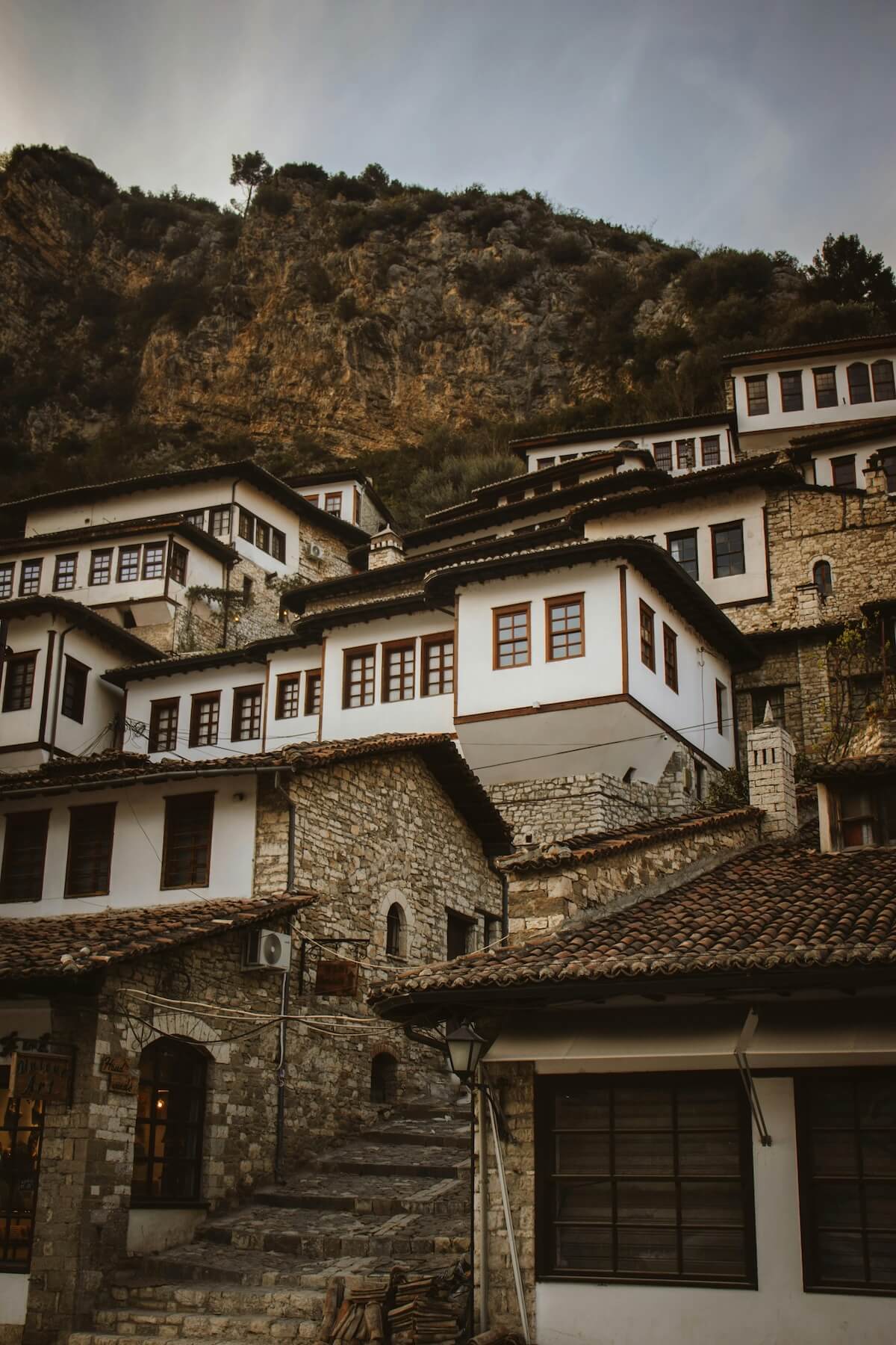 Traditional stone houses in Berat, Albania showcasing Ottoman architecture