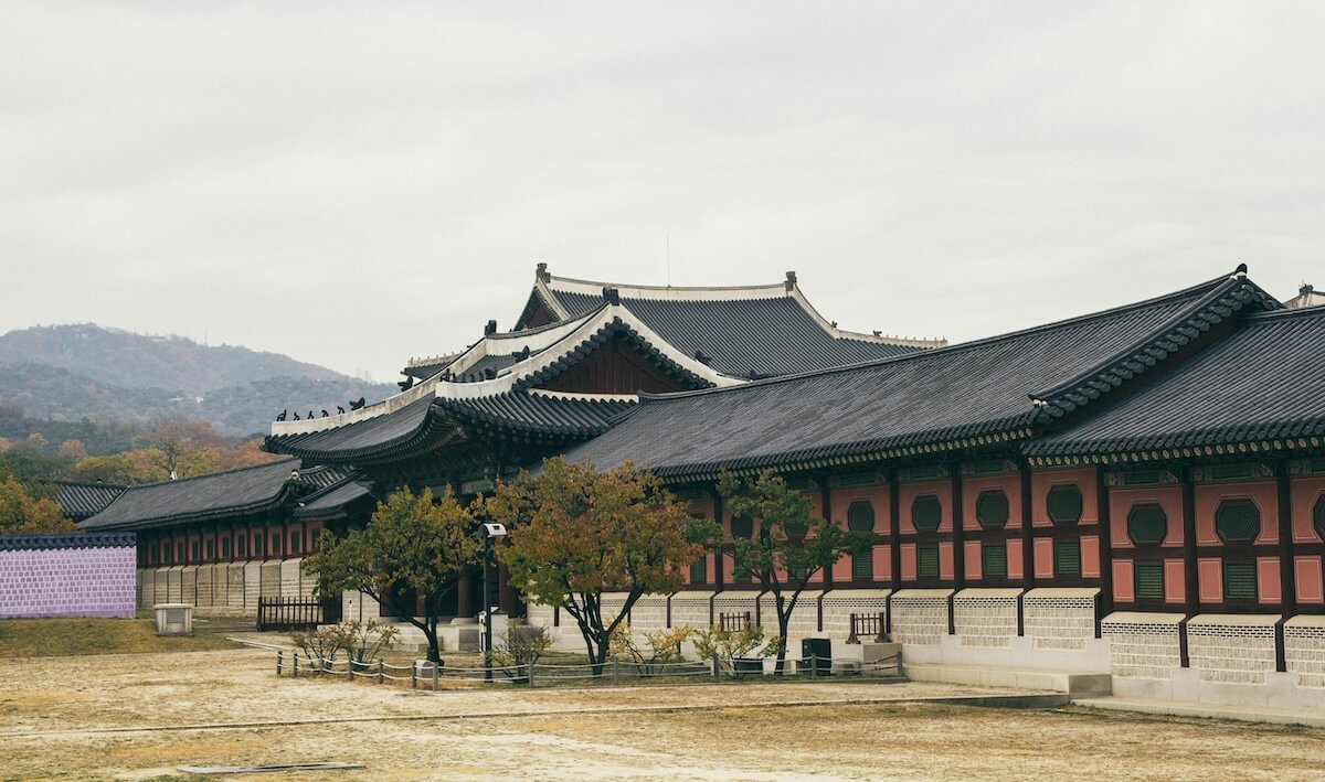 Gyeongbokgung Palace in Seoul showing traditional Korean architecture